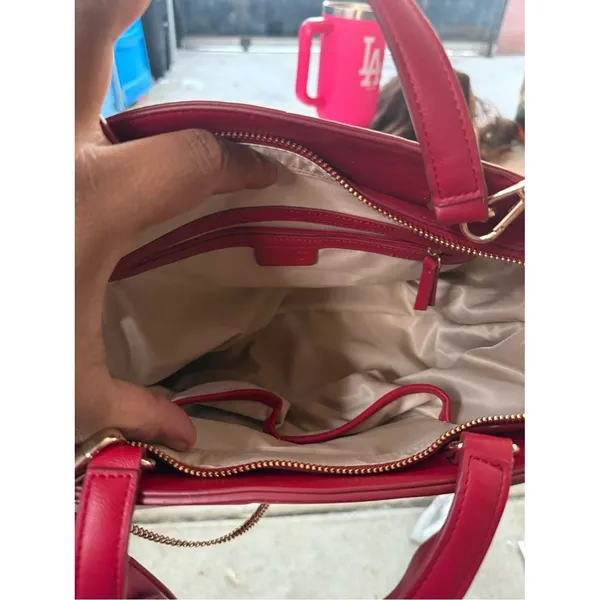 Women’s INC International Concepts Bright Red Satchel with Gold Chain Accent - Image 6
