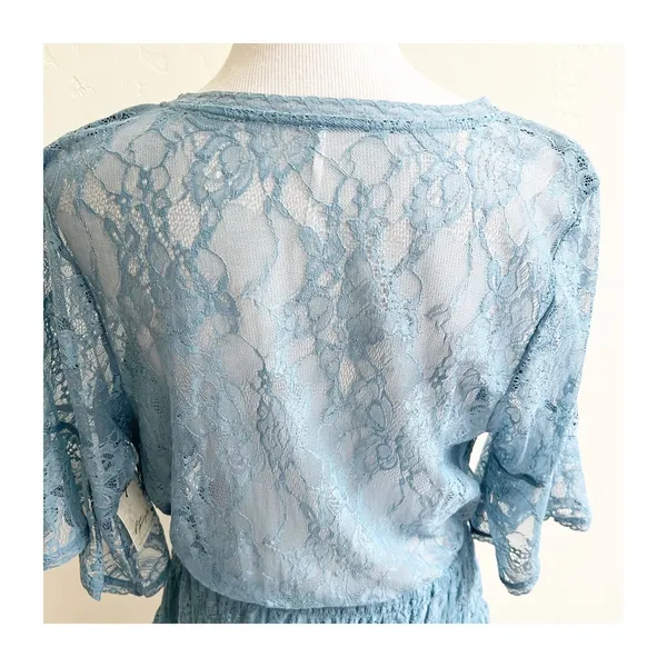 Free People Mini Dress XL Lala Lace V-Neck Flutter Sleeve Coquette Baby Denim - Image 8