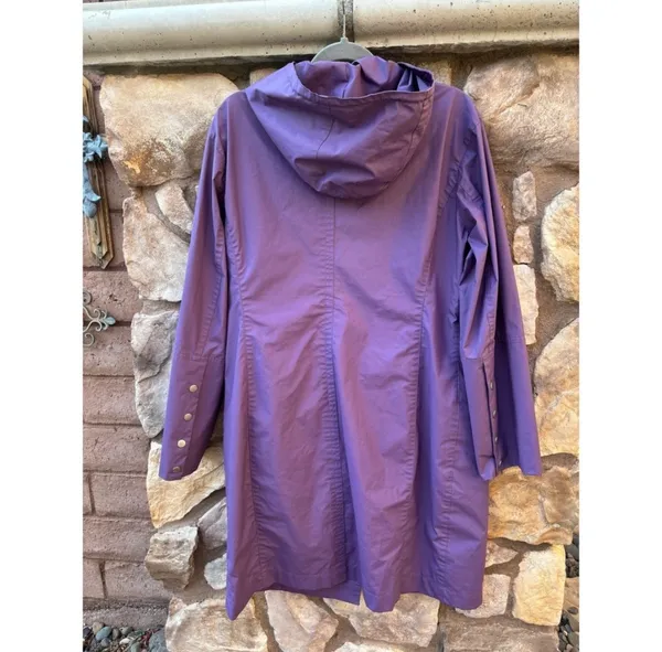 Isle Jacobsen Hornbaek Long Raincoat Purple Women's Size Medium Hooded Rubber - Image 3