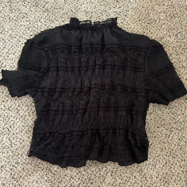 SHEIN Black Flutter Sleeve Smocked Blouse - Image 4