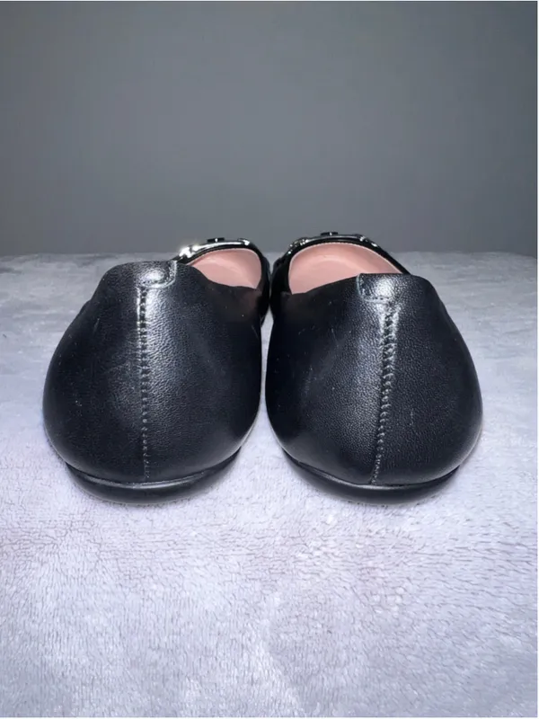 Kate Spade Black Leather Ballet Flats Silver Spade Detail - Image 5