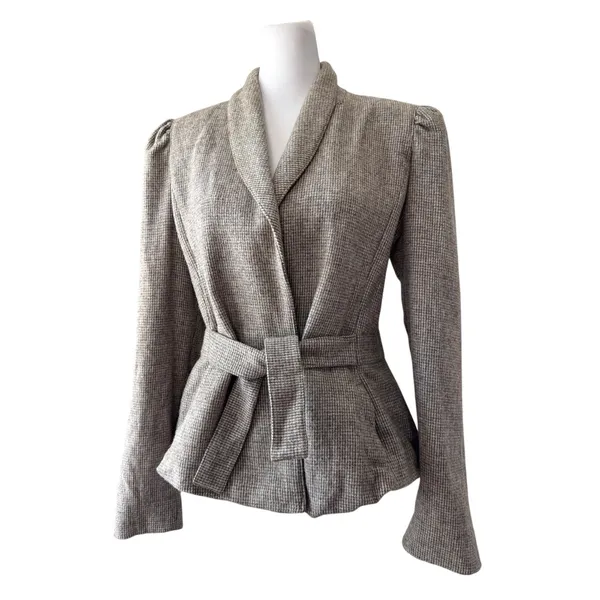 Vintage ‘80s Peabody House Gray Beige Wool Blend Belted Single Breasted Blazer - Image 3