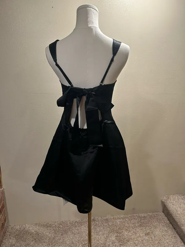 Micas Black Satin Mini Dress - Image 4