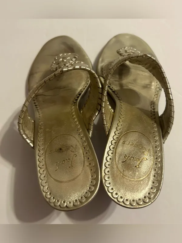 Jack Rogers Metallic Gold Leather Floral Medallion Mules - Image 3