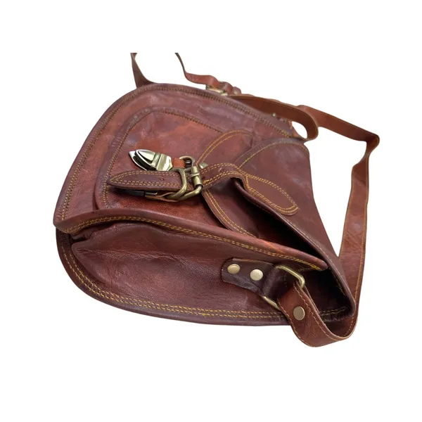 Firu womens Vintage Leather Handmade crossbody Purse 9x10 SKU 7164 - Image 4