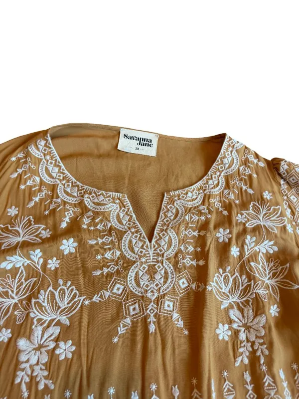 Savanna Jane Yellow Embroidered Peasant Blouse Top Shirt Flowy Size 2X Women's - Image 2