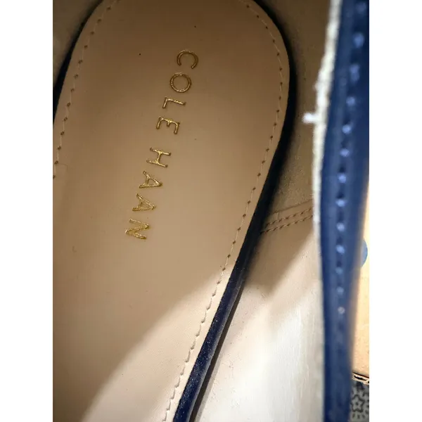 Cole Haan Womens Navy Leather Pointed Toe Crisscross Block Heel Flats W15158 - Image 5