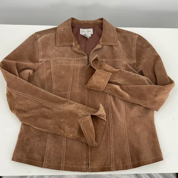 Live a Little Brown‎ Suede Moto Jacket Women's Size L Zip Front - Image 5
