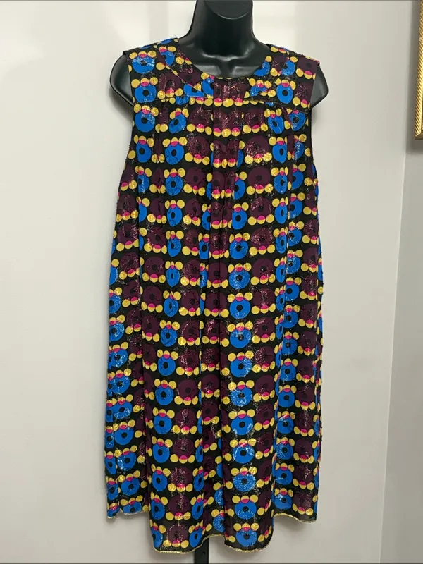 Anna Sui x Target Large Multicolor Floral Metallic Circle Print Sleeveless Dress - Image 2