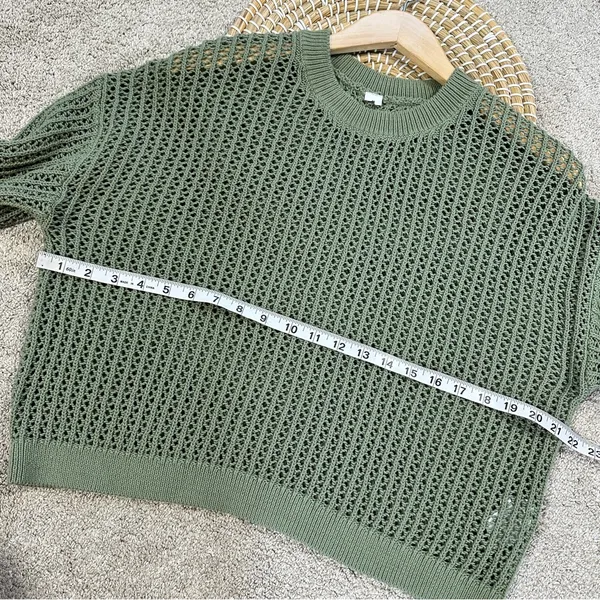 Old Navy Women’s Long-Sleeve Cropped Crochet Sweater Rib Knit Weeping Willow M - Image 12