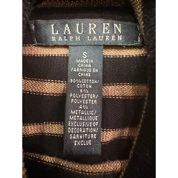 Lauren Ralph Lauren Black Gold Metallic‎ Striped Turtleneck Sweater Womens Sz S - Image 5