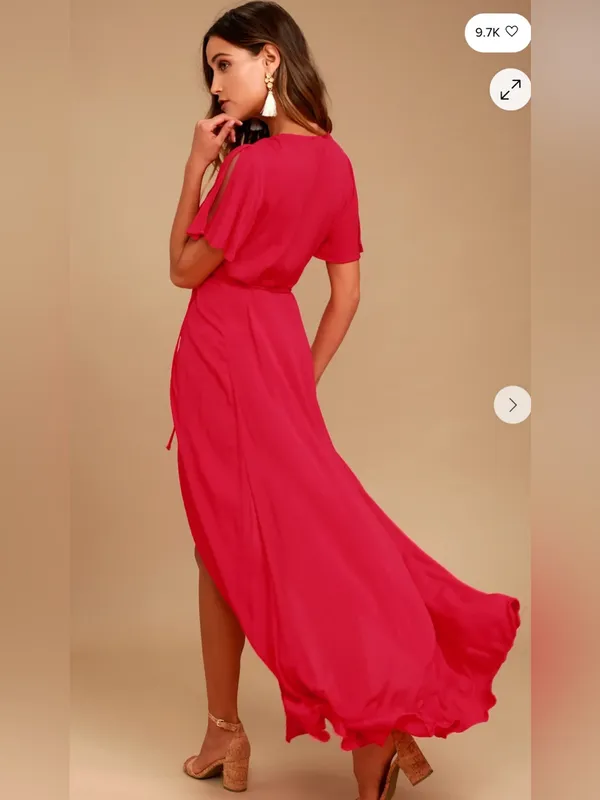 Lulus Much Obliged Red Wrap Maxi dress - Image 3