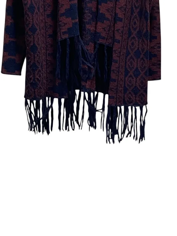 Caslon Southwestern Print Fringe Cardigan Navy Blue Size L Western Coastal Boho - Image 7