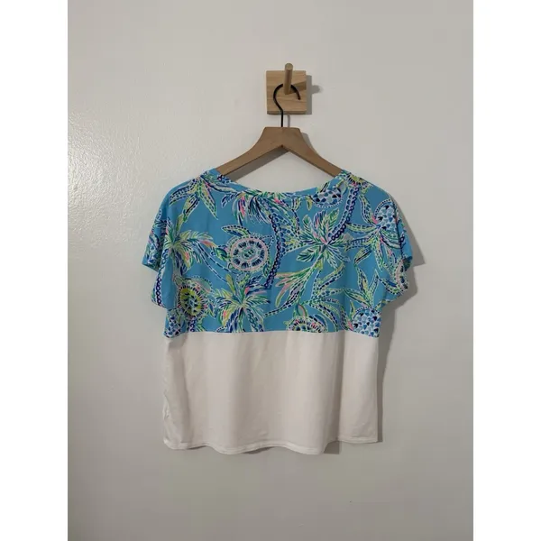 Lilly Pulitzer Womens Finn Crop Top Bermuda Blue Turtle Print Dolman Sleeve Med - Image 5