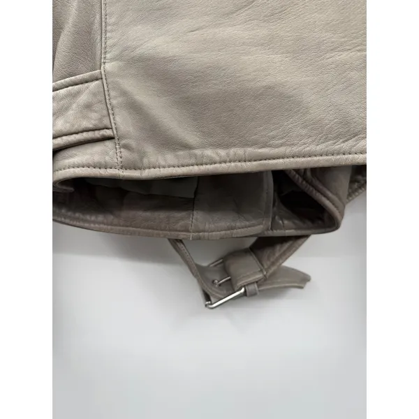 AllSaints Balfern Leather Biker‎ Jacket Women's Size 0 Taupe Moto Fall Edgy - Image 11