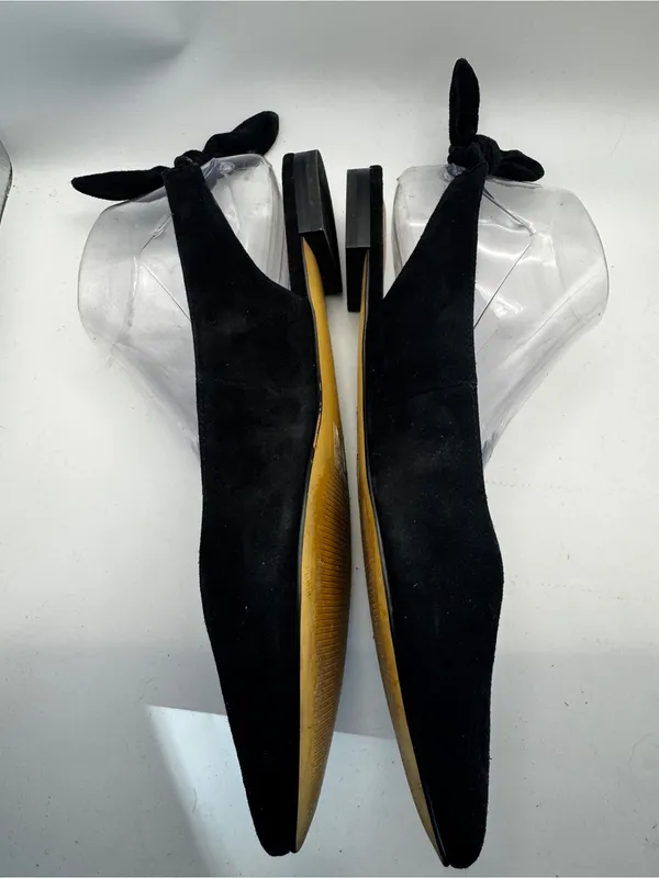 Saks Fifth Avenue Black Suede Pointed Toe Slingback Flats with Bow Sz 10 - Image 3