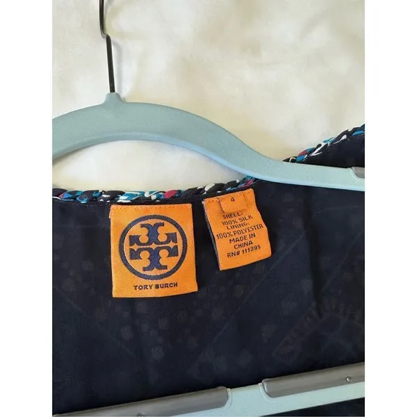 Tory Burch Camilla Dasha Silk Blue and Black Print Dress Size 4 - Image 3