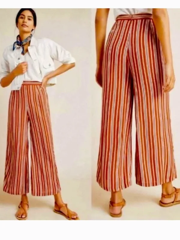 Faithful the Brand x Anthropologie Gabrielle Striped Burnt Orange Pants Sz 6 - Image 2
