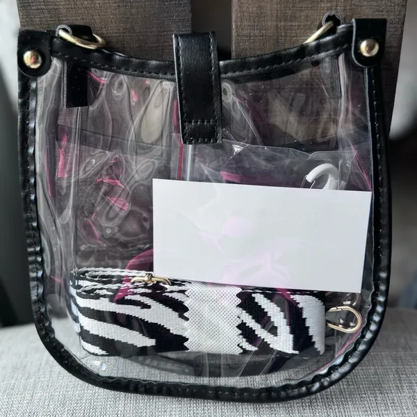 NWT‎ Clear Black Trim Crossbody Bag with Zebra Print Adjustable Strap - Image 3