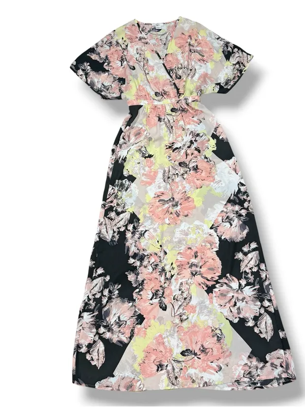 Bar III Floral Boho Faux Wrap Dolman Sleeve Maxi Dress Peach Black Multi XS - Image 11