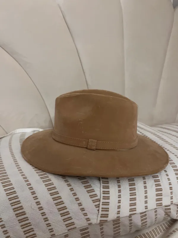 Suede tan neutral beige cowboy style hat western - Image 2