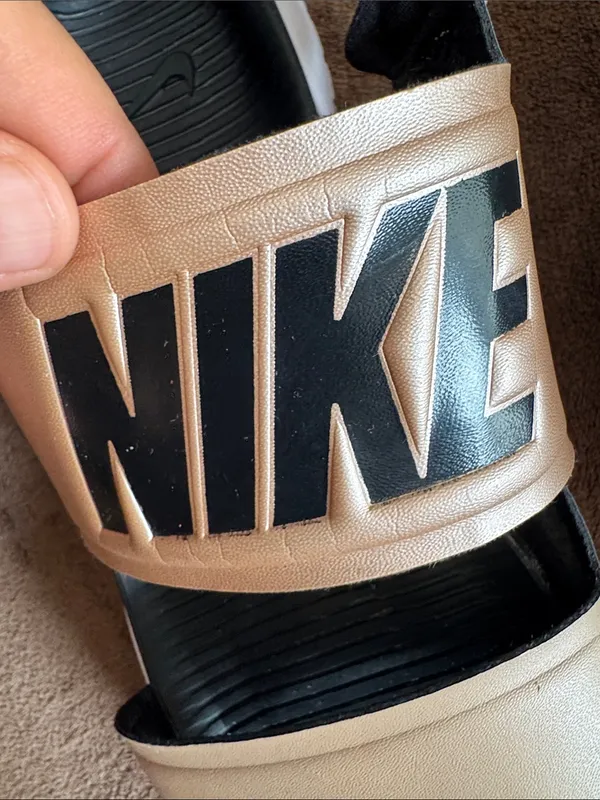 Nike Metallic Tan and Black Double-Strap Slide Sandals - Image 11