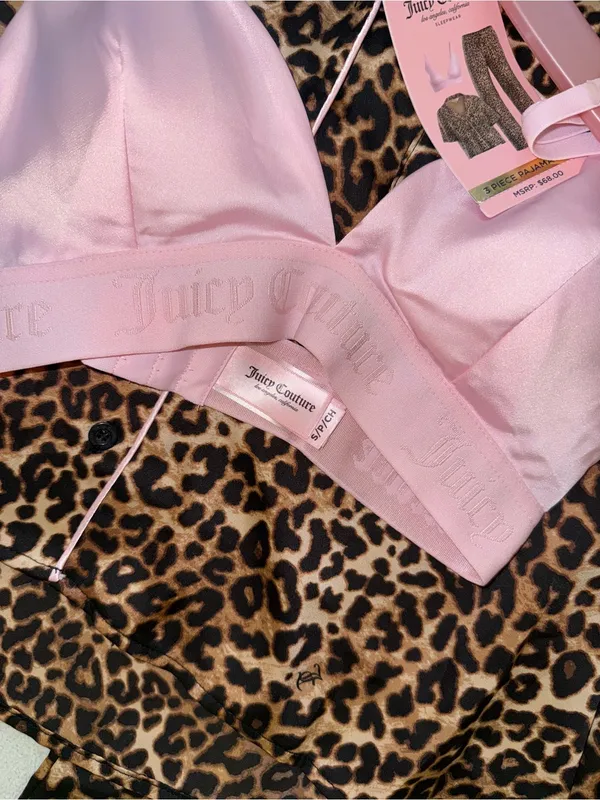 New! Women Juicy Couture Leopard Print Pajama Set with Pink Bralette. Small - Image 7