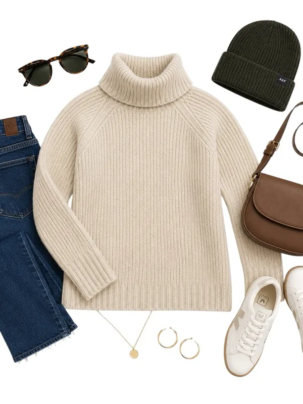 Banana Republic Merino Wool Blend Chunky Turtleneck Sweater Womens Small Oatmeal - Image 2