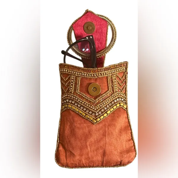 Elegant Beaded Evening Bag - Gold and Brown - Image 2