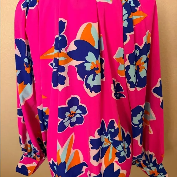 Vibrant Floral Blouse with Blue Accents - Image 3