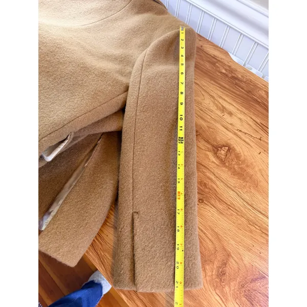 Sandro Straight Cut Brushed Wool Coat Double Breasted Long Camel Brown 36 S - Image 10