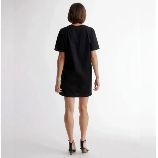 Quince Relaxed T-Shirt Dress Womens S Black Organic Cotton Pocket Casual - Image 4