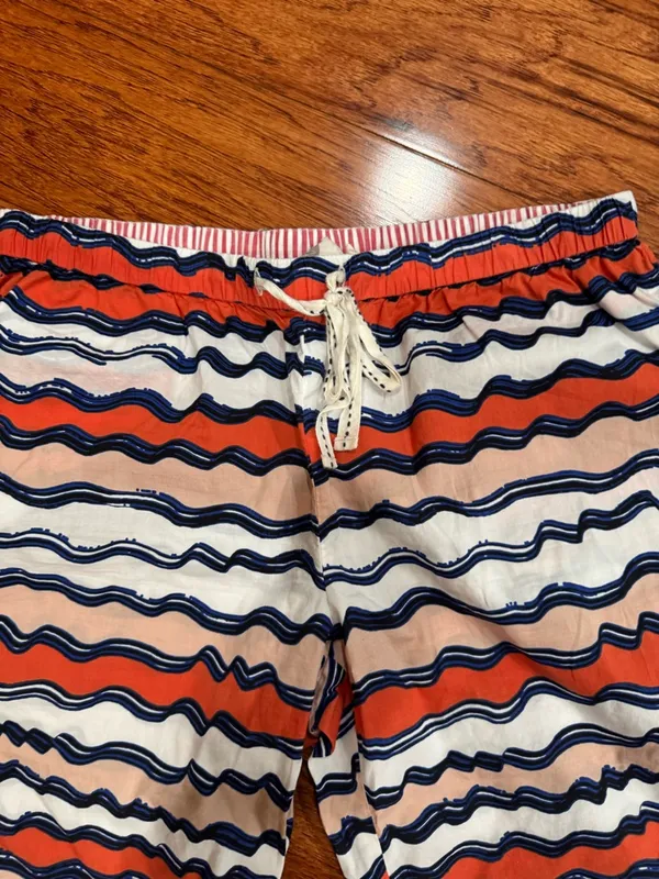 Anthropologie Pajama Pants in White, Orange & Navy Stripes Size Small - Image 2
