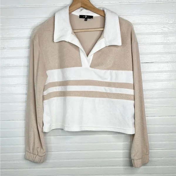 7 For All Mankind Women's Cropped Terry Cloth V-Neck Sweater Multicolor Size M - Image 10