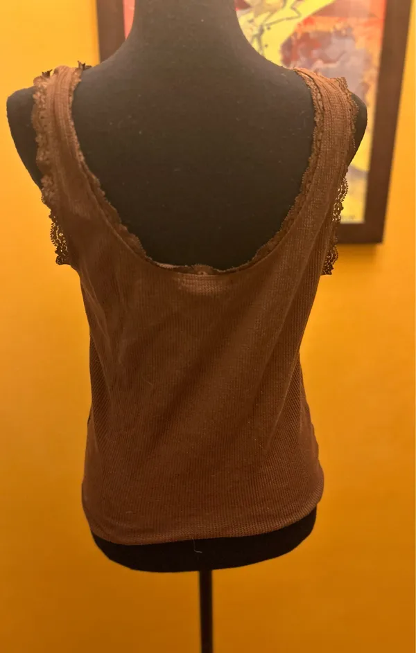 Forever 21 Paris Amour Brown Waffle Knit Tank Top Size XL - Image 2