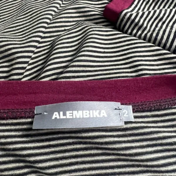 Alembika Tunic Top Blouse 3/4‎ Sleeve Striped Pullover Black Tan Size 2 US 8 10 - Image 11