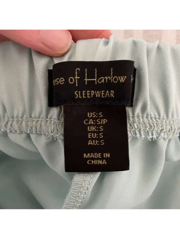 House of Harlow 1960 Sleepwear Seafoam Satin Pajama Set Medium Top Small Bottom - Image 7