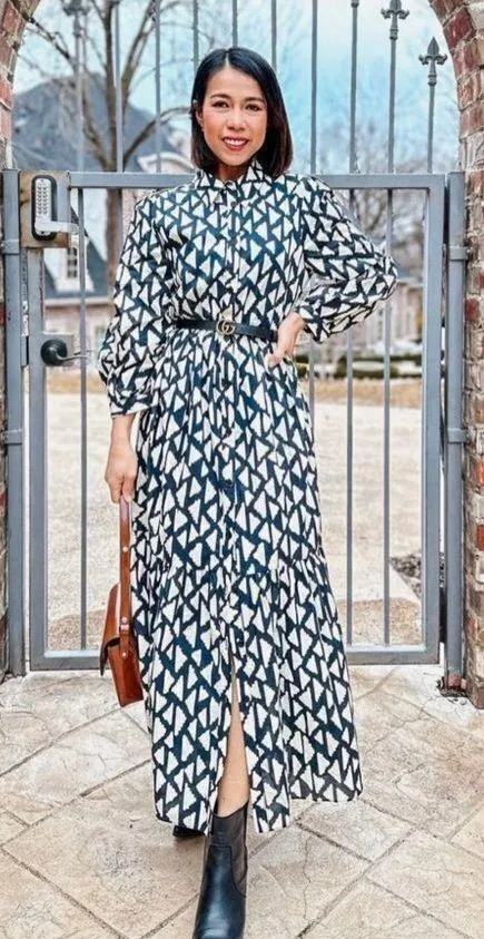 Zara New Long Print Collar Dress Black - Image 5