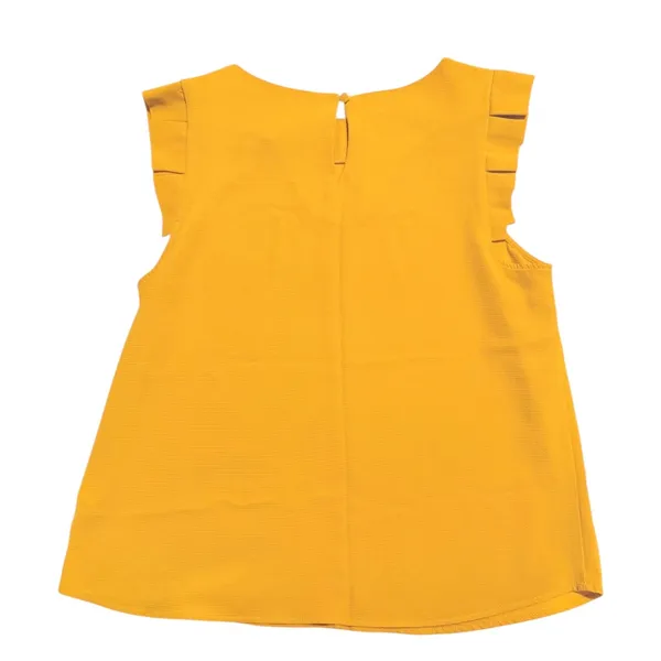 Monteau Los Angeles Mustard Yellow Ruffle Shoulder Sleeveless Blouse Large - Image 10