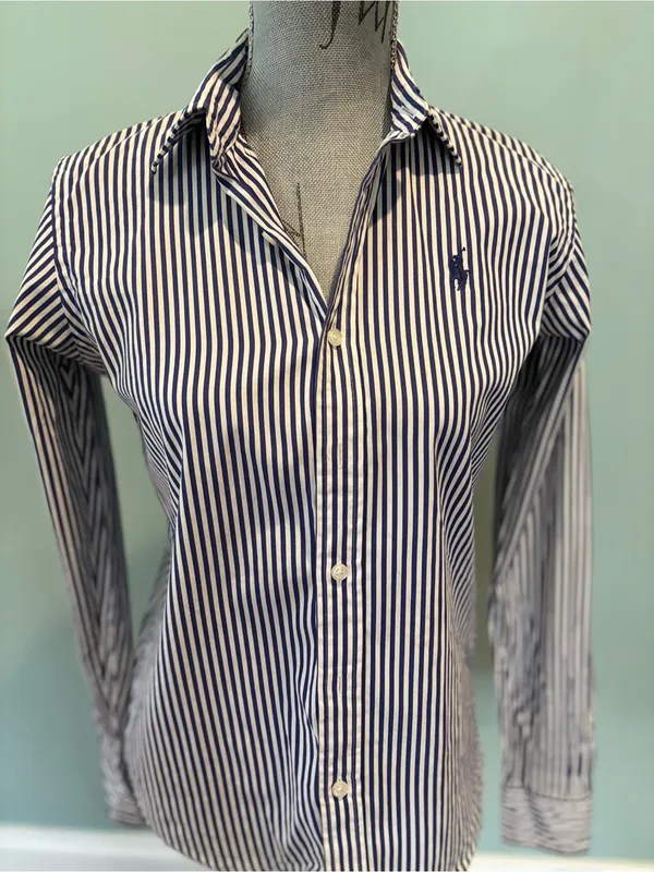Polo by Ralph Lauren Navy & White Striped Button-Down Shirt - Image 5