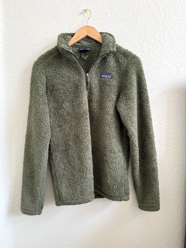 Patagonia Olive Green Teddy Fleece Pullover Quarter Zip Oversized Sweater XS‎ - Image 2