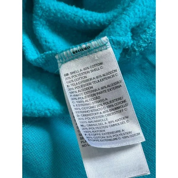 Womens The North Face pullover hoodie blue green logo outdoors hiking size L - Image 10