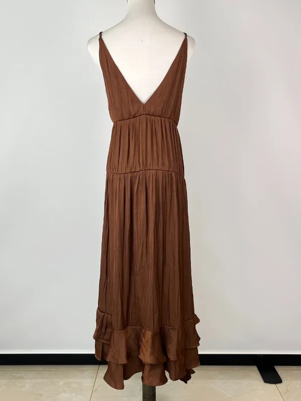 NWOT Farm Rio Ruffled Sleeveless V-Neck Midi Dress Brown Size L - Image 7