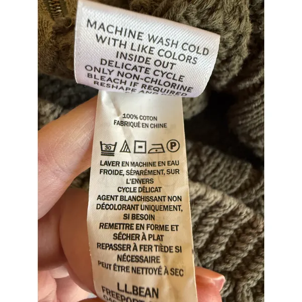 LL Bean Signature Sweater Womens Size L Green Cable Knit Fisherman 100% Cotton - Image 7