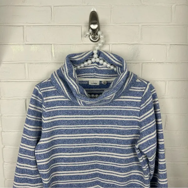 L.L.Bean Blue & White Striped Knit Cowl Neck Sweater Size S - Image 5