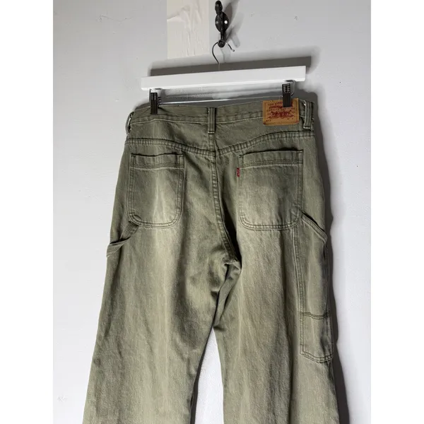 Levi's 577 green cargo jeans made in Hong Kong snap button‎ size 12 - Image 6