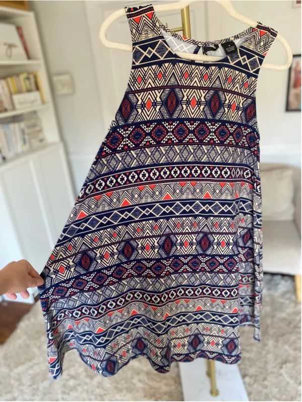 New Directions Tribal Swing Dress Geometric Print Sleeveless Southwestern Boho M - Image 4
