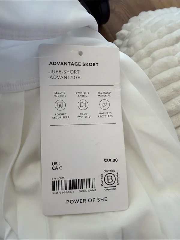 Athleta advantage White‎ Pleated Active Skort nwt large built in shorts - Image 6