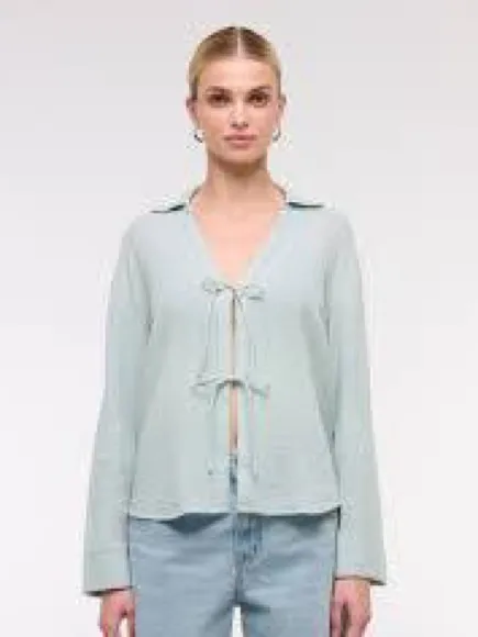 Abercrombie & Fitch Long-Sleeve Oversized Tie-Front Gauzy Shirt Size L - Image 3