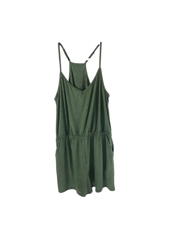 Halara Romper Blouson Racerback Pockets Elastic Waist Heathered Green L - Image 3